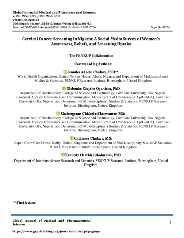 (PDF) Cervical Cancer Screening in Nigeria: A Social Media Survey of ...