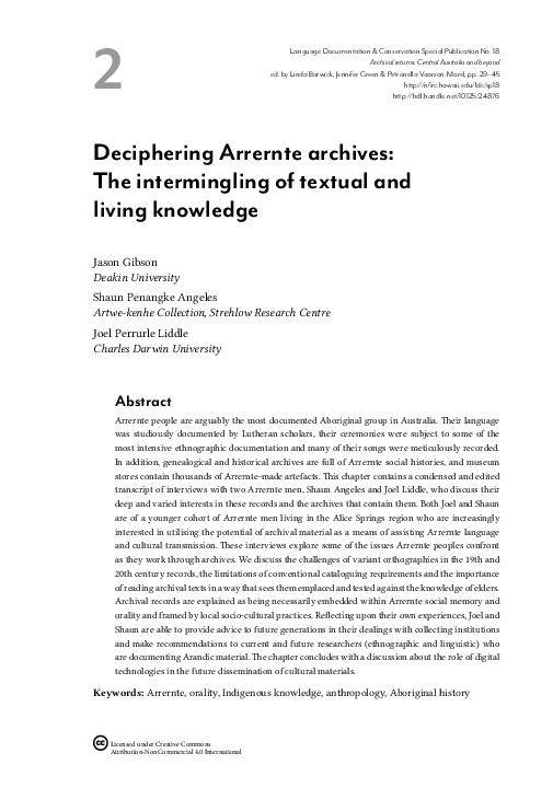 (PDF) Deciphering Arrernte archives: The intermingling of textual and ...