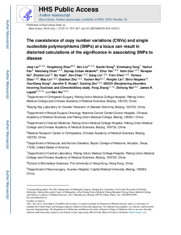 (PDF) The coexistence of copy number variations (CNVs) and single ...