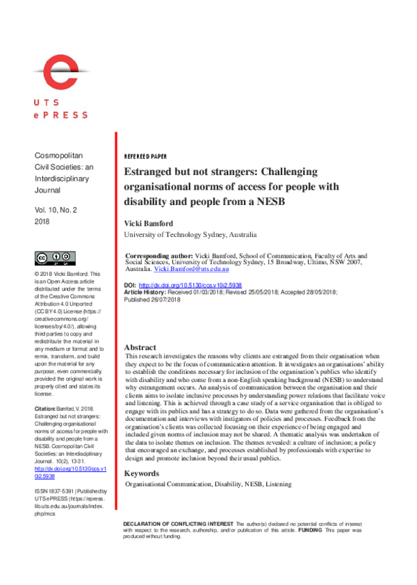 (PDF) Estranged but not strangers: Challenging organisational norms of ...