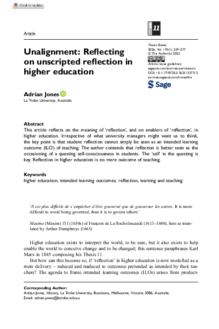 (PDF) Unalignment: Reflecting on unscripted reflection in higher education