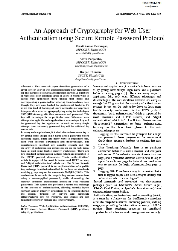 (PDF) An Approach of Cryptography for Web User Authentication using ...