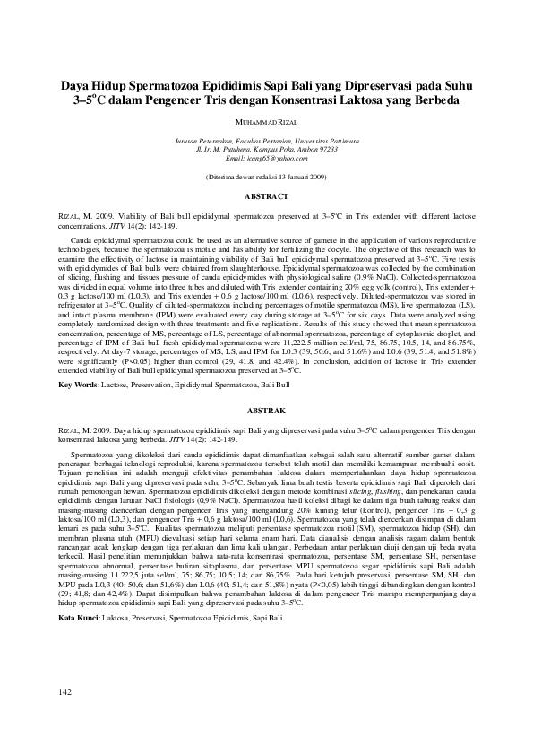 (PDF) Viability of Bali bull epididymal spermatozoa preserved at 3–5oC ...