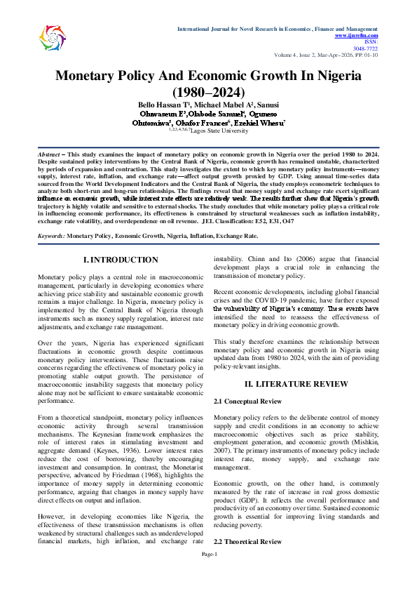 (PDF) Monetary Policy And Economic Growth In Nigeria (1980-2024
