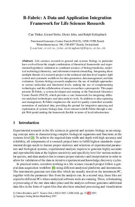 (PDF) B-Fabric: A Data and Application Integration Framework for Life ...