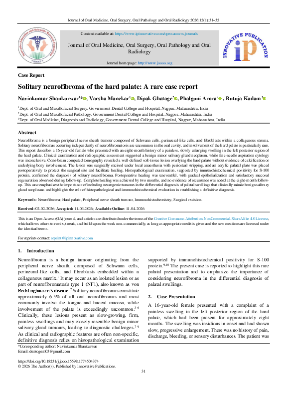 (PDF) Solitary neurofibroma of the hard palate: A rare case report