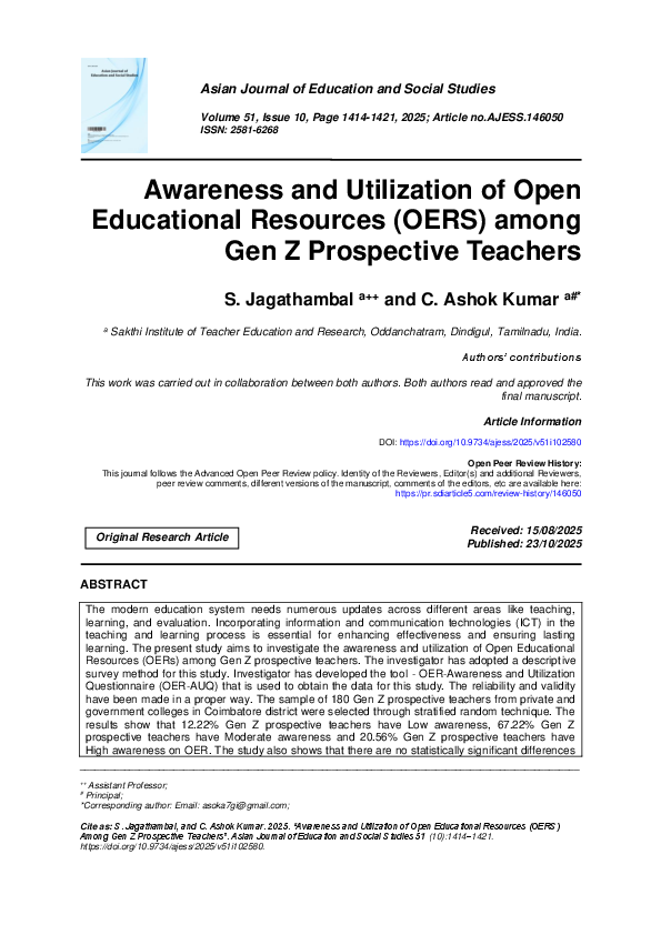 (PDF) Awareness and Utilization of Open Educational Resources (OERS ...