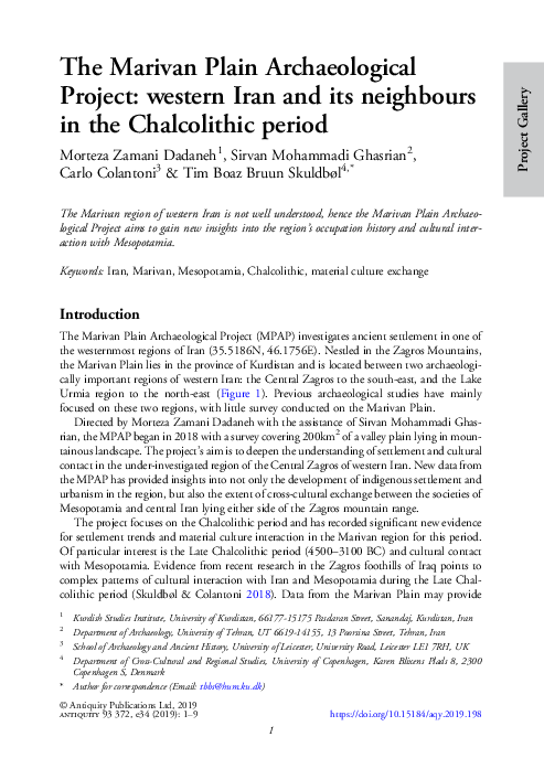 (PDF) The Marivan Plain Archaeological Project: western Iran and its ...