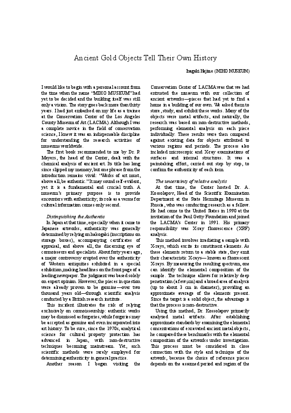 (PDF) Ancient Gold Objects Tell Their Own History