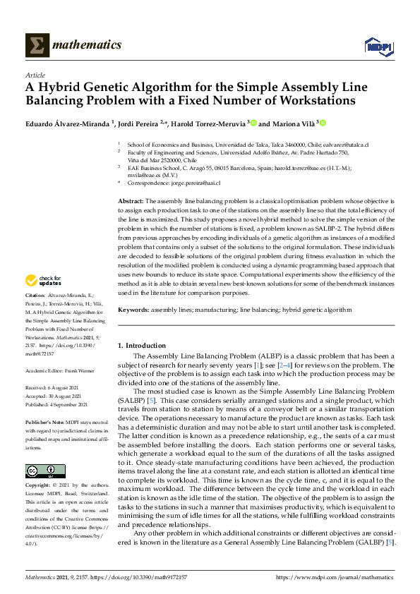 (PDF) A Hybrid Genetic Algorithm for the Simple Assembly Line Balancing ...