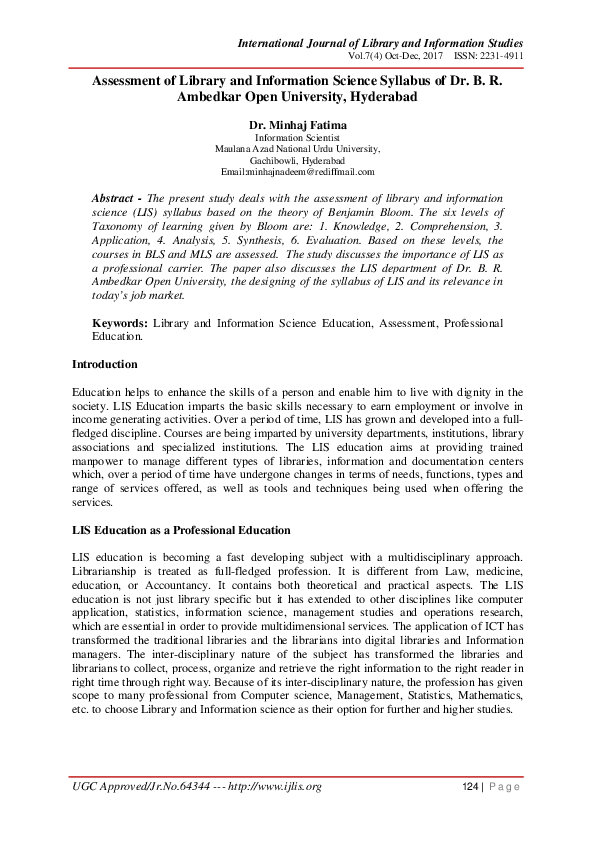 (PDF) Assessment of Library and Information Science Syllabus of Dr. B ...