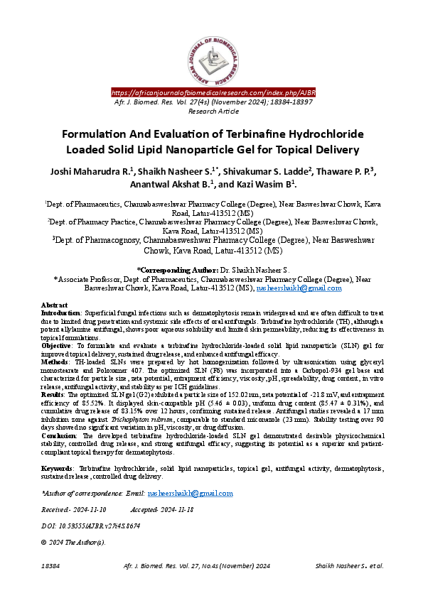 (PDF) Formulation And Evaluation of Terbinafine Hydrochloride Loaded ...