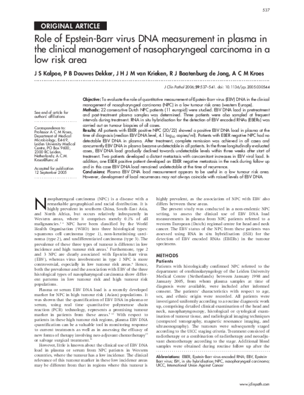 (PDF) Role of Epstein-Barr virus DNA measurement in plasma in the ...