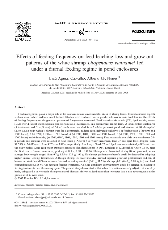 (PDF) Effects of feeding frequency on feed leaching loss and grow-out ...