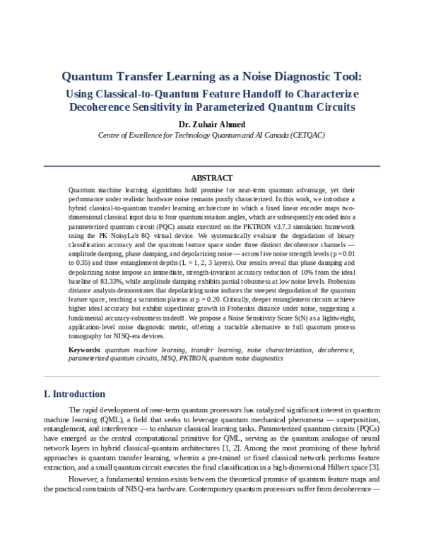 (PDF) Quantum Transfer Learning as a Noise Diagnostic Tool: Using ...
