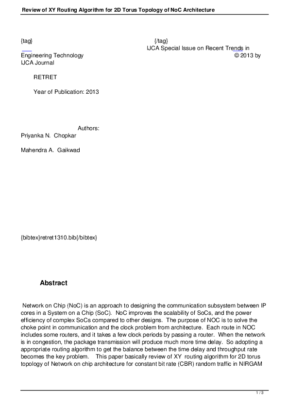 (PDF) Review of XY Routing Algorithm for 2D Torus Topology of NoC ...