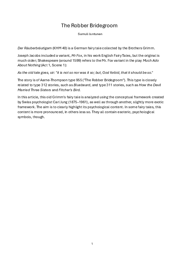 (PDF) The Robber Bridegroom