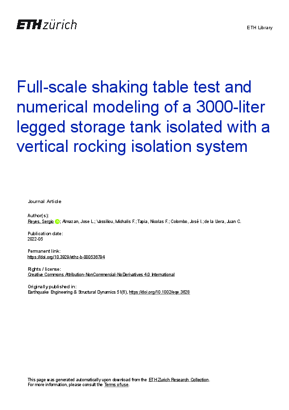(PDF) Full‐scale shaking table test and numerical modeling of a 3000 ...