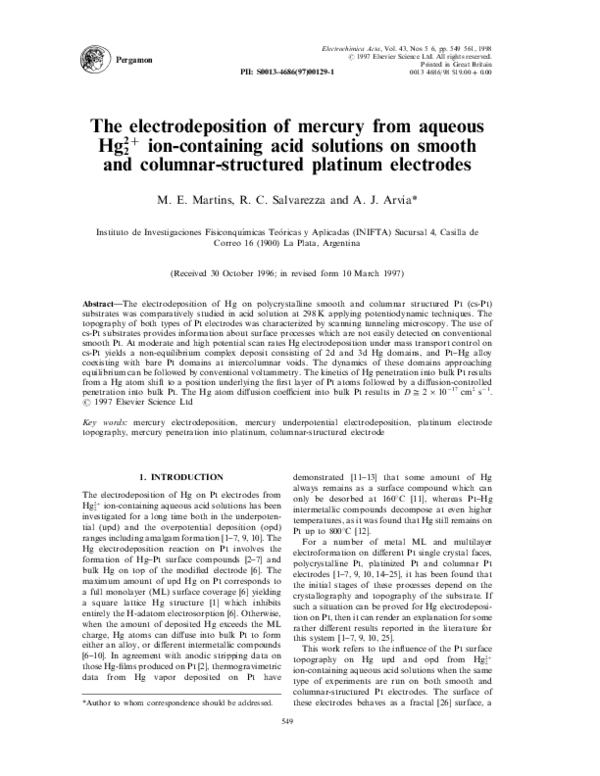 (PDF) The electrodeposition of mercury from aqueous Hg22+ ion ...