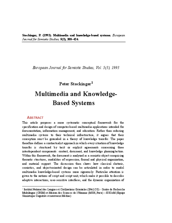 (PDF) Multimedia and Knowledge-Based Systems