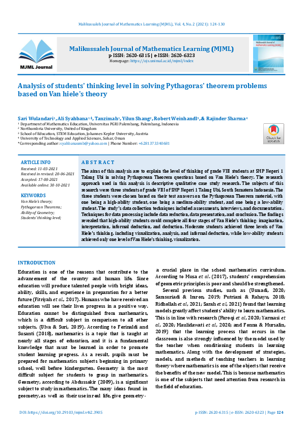 (PDF) Analysis of students' thinking level in solving Pythagoras ...