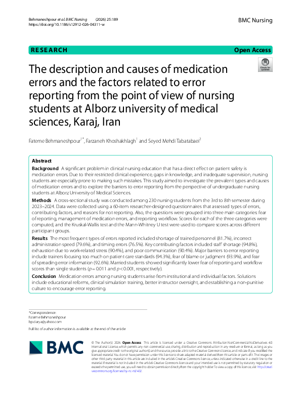 (PDF) The description and causes of medication errors and the factors ...