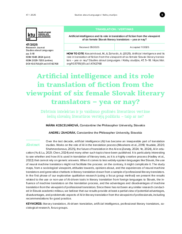 (PDF) Artificial intelligence and its role in translation of fiction ...