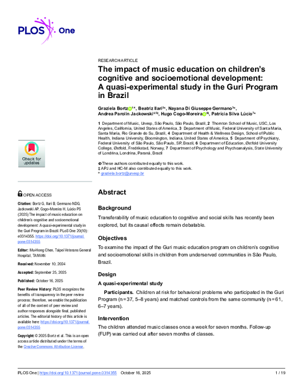 (PDF) The impact of music education on children's cognitive and ...