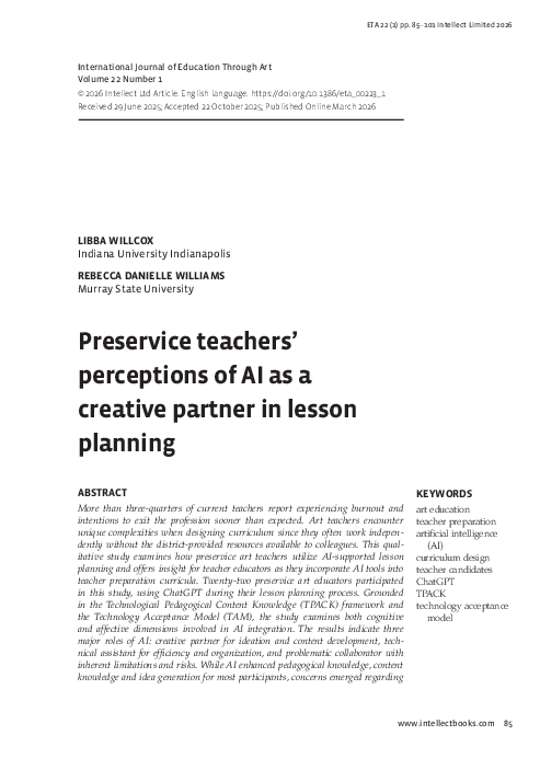 (PDF) Preservice teachers' perceptions of AI as a creative partner in ...