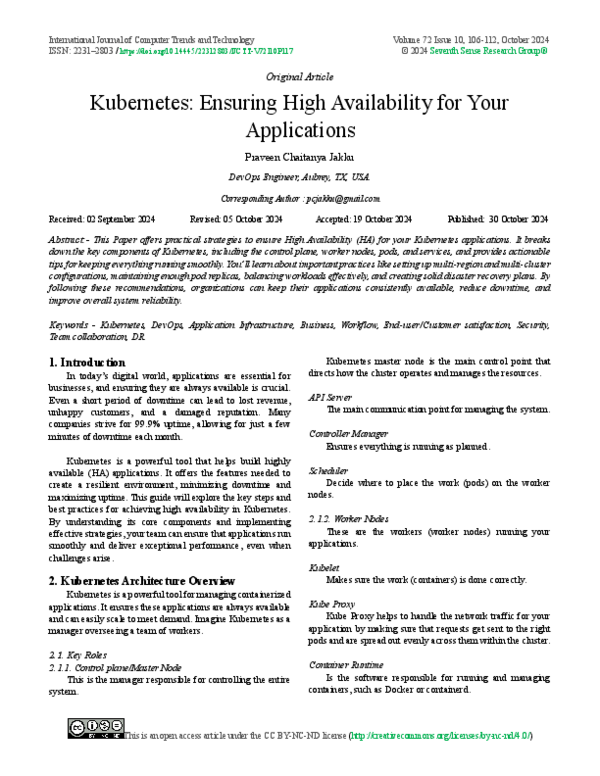 (PDF) Kubernetes: Ensuring High Availability for Your Applications