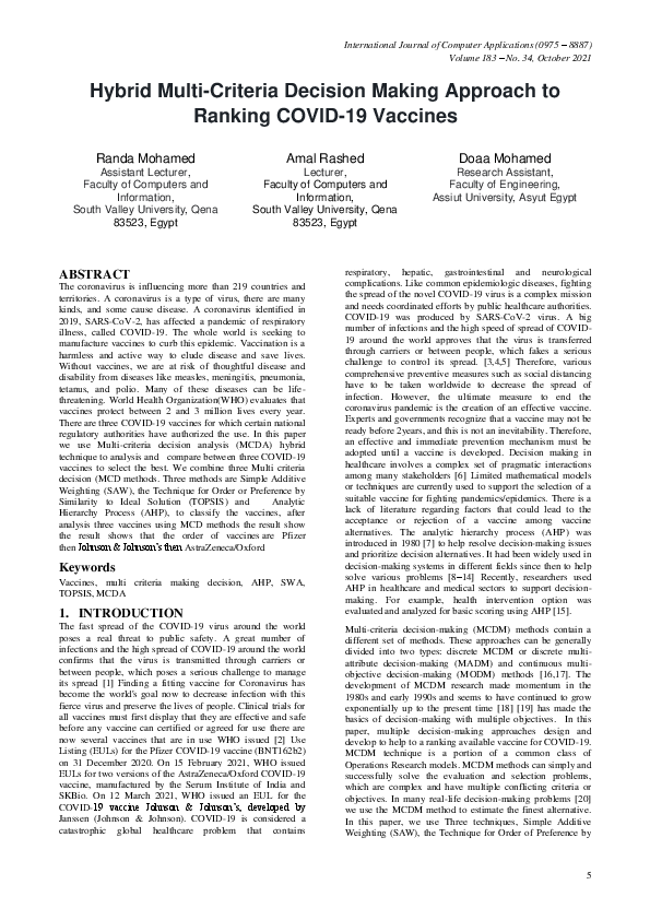 (PDF) Hybrid Multi-Criteria Decision Making Approach to Ranking COVID ...