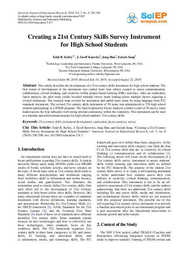 (PDF) Creating a 21st Century Skills Survey Instrument for High School ...