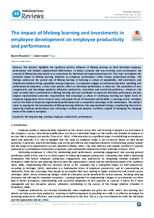 (PDF) The impact of lifelong learning and investments in employee ...