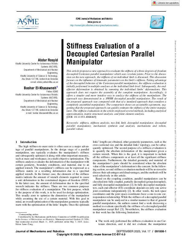 (PDF) Stiffness Evaluation of a Decoupled Cartesian Parallel Manipulator