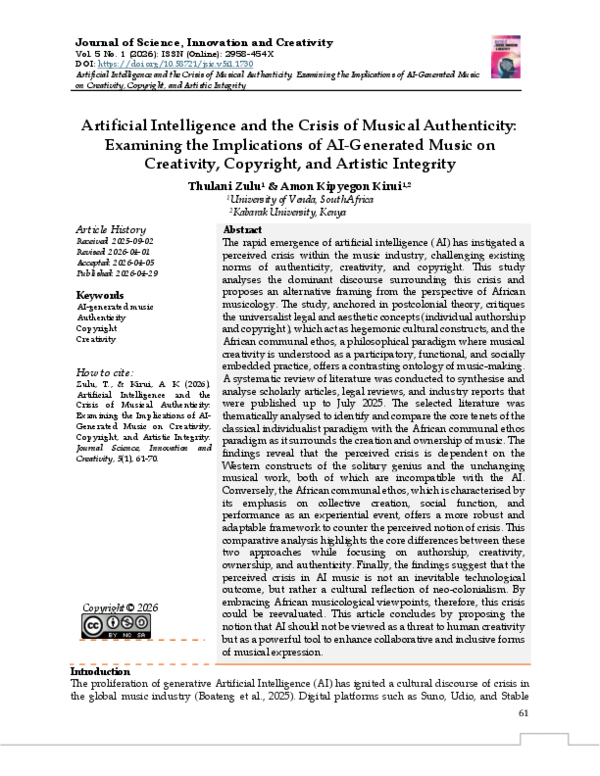 (PDF) Artificial Intelligence and the Crisis of Musical Authenticity ...