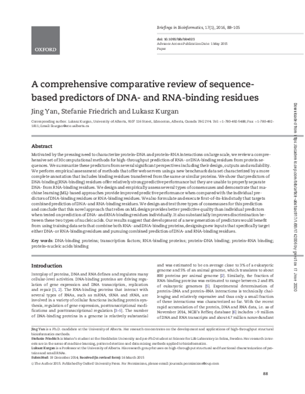 (PDF) A comprehensive comparative review of sequence-based predictors ...