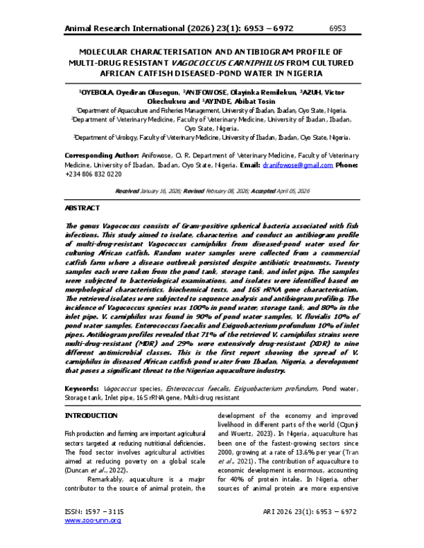 (PDF) MOLECULAR CHARACTERISATION AND ANTIBIOGRAM PROFILE OF MULTI-DRUG ...