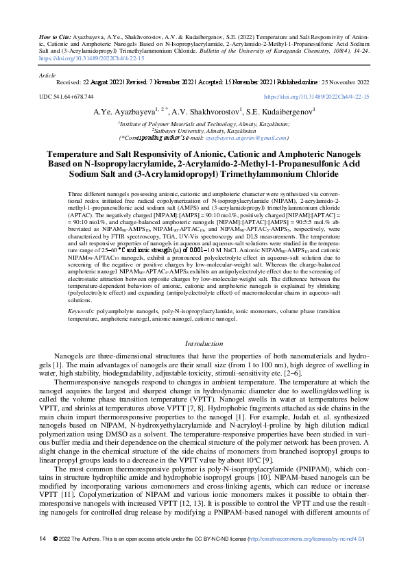 (PDF) Temperature and Salt Responsivity of Anionic, Cationic and ...