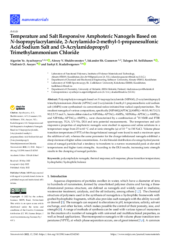 (PDF) Temperature and Salt Responsive Amphoteric Nanogels Based on N ...