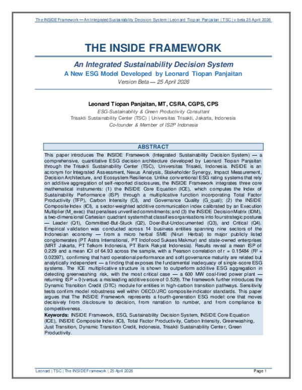 (PDF) THE INSIDE FRAMEWORK An Integrated Sustainability Decision System ...