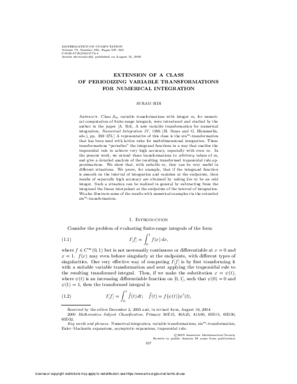 (PDF) Extension of a class of periodizing variable transformations for ...