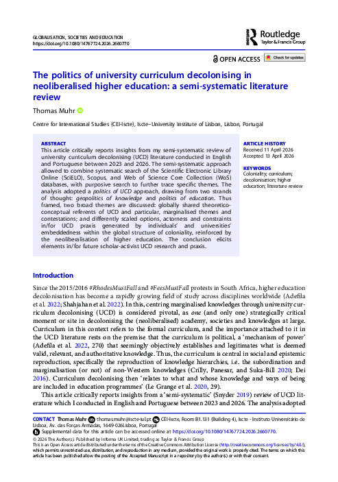 (PDF) The politics of university curriculum decolonising in ...