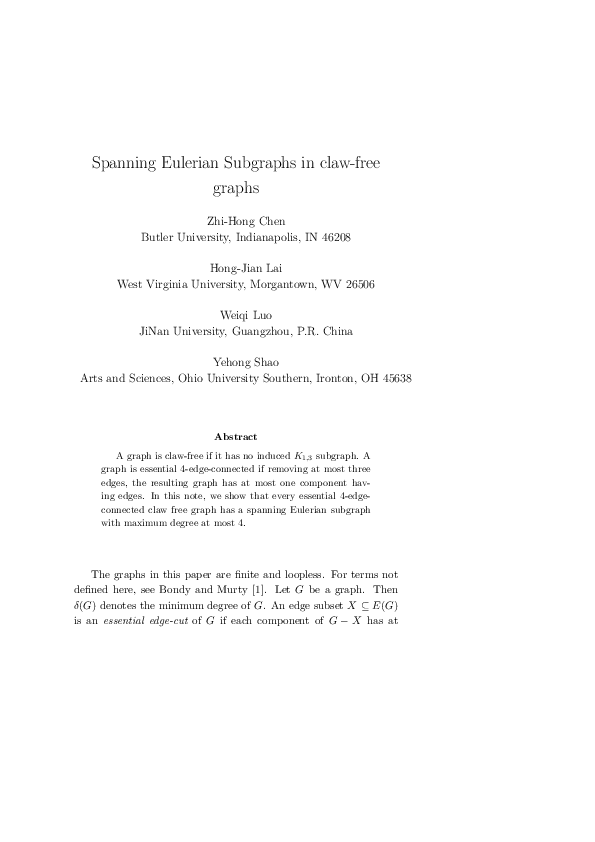 (PDF) Spanning Eulerian Subgraphs in claw-free graphs