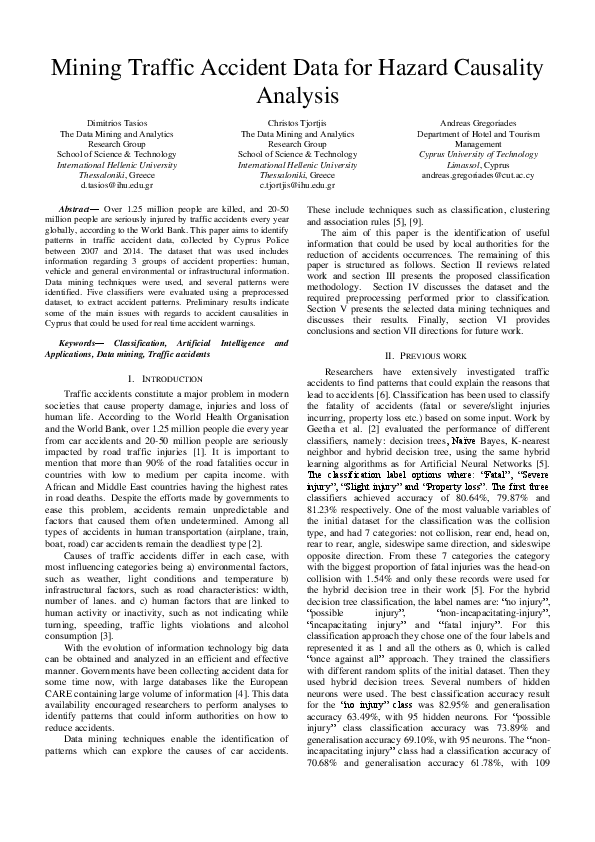 (PDF) Mining Traffic Accident Data for Hazard Causality Analysis