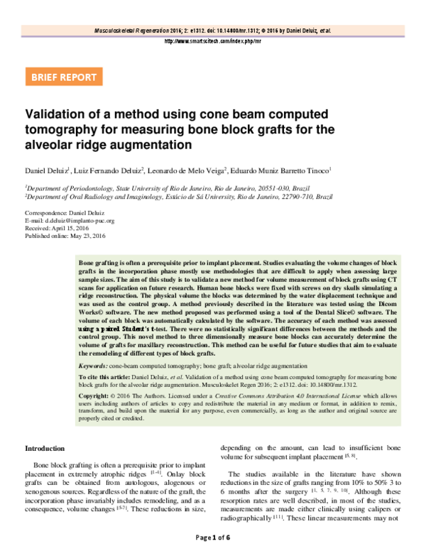 (PDF) Validation of a method using cone beam computed tomography for ...