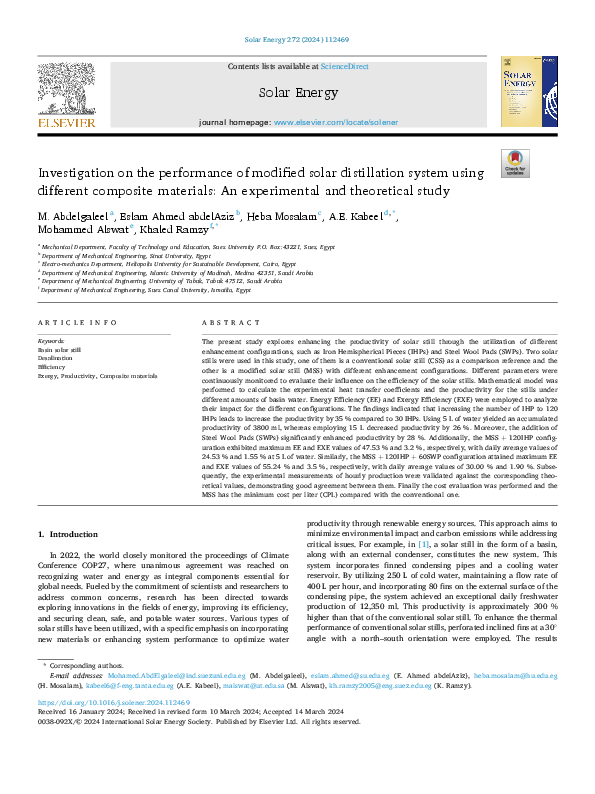 (PDF) Investigation on the performance of modified solar distillation ...