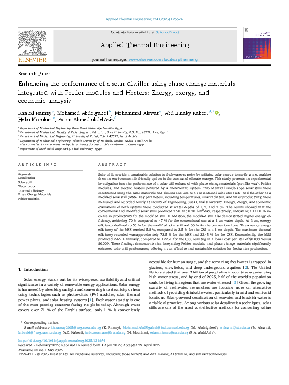 (PDF) Enhancing the performance of a solar distiller using phase change ...