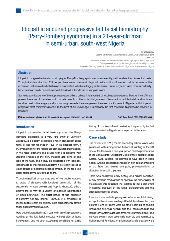 (PDF) Idiopathic acquired progressive left facial hemiatrophy (Parry ...