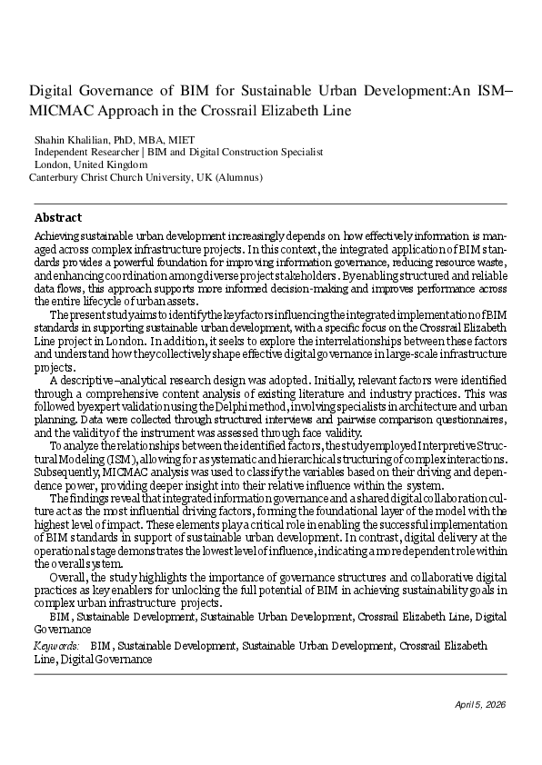 (PDF) Digital Governance of BIM for Sustainable Urban Development:An ...