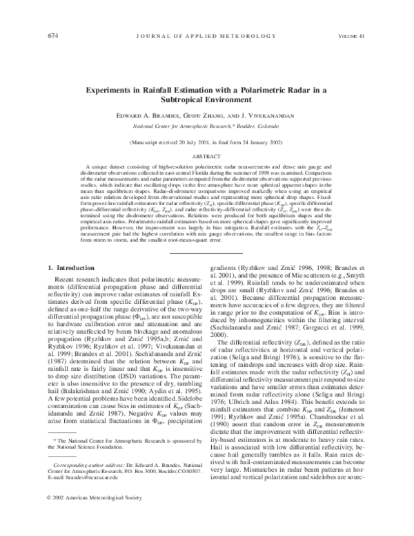 (PDF) Experiments in Rainfall Estimation with a Polarimetric Radar in a ...